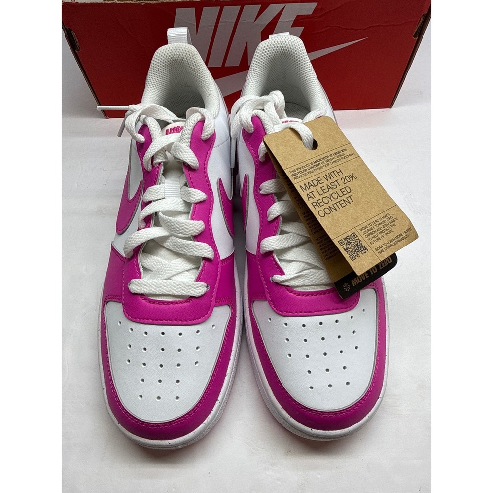 NIB Nike Court Borough Low 2 White Fireberry Pink Kids Sneakers. Sze 7Y